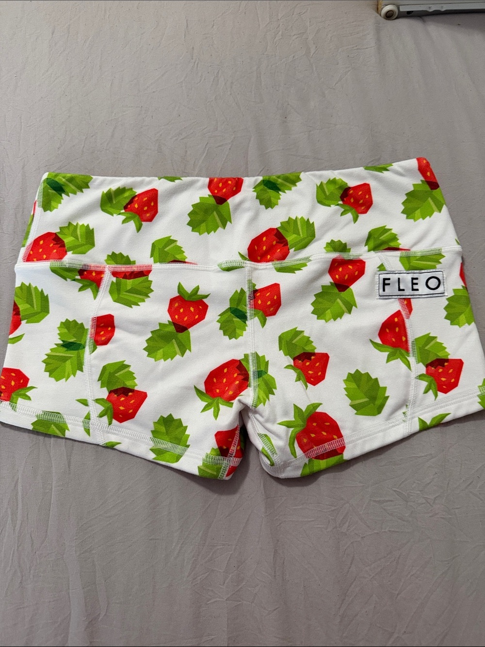 Fleo White Strawberry Print Bike Shorts with Red & Green